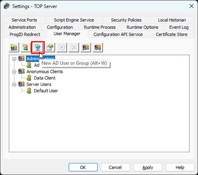 Native Active Directory integration now allows TOP Server to connect directly to your existing directory infrastructure. Users and groups already defined in Active Directory can be assigned TOP Server permissions without the need for duplicate configuration.