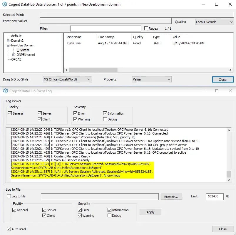DataHub OPC UA Basic Connectivity Only