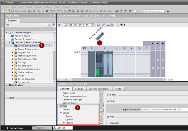 Screenshot - Configuring OPC UA Server in TIA Portal