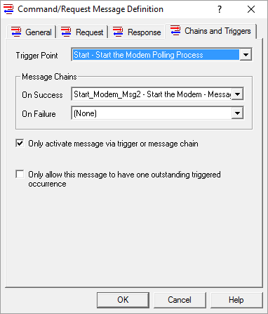 Screenshot - Sample Chains and Triggers Tab in an OmniServer Command/Request Message