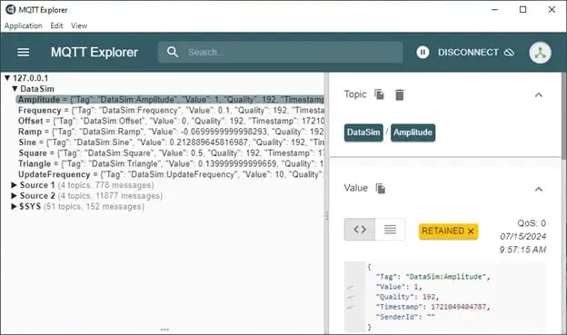 Cogent DataHub MQTT Explorer Local