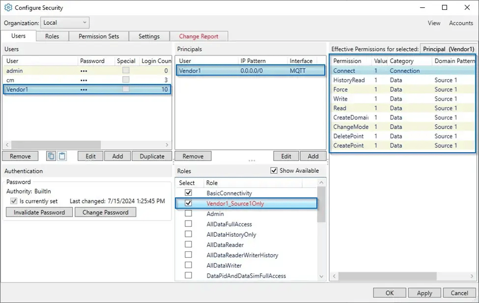 Cogent DataHub Security User Roles