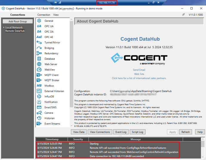 DataHub Data Connection To Remote DataHub Success