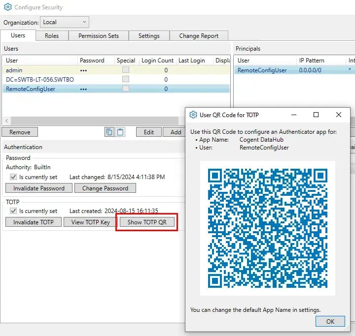 DataHub View TOTP QR Code