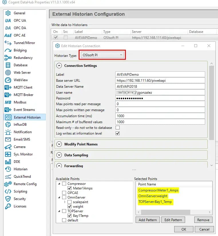 Cogent DataHub External Historian Config