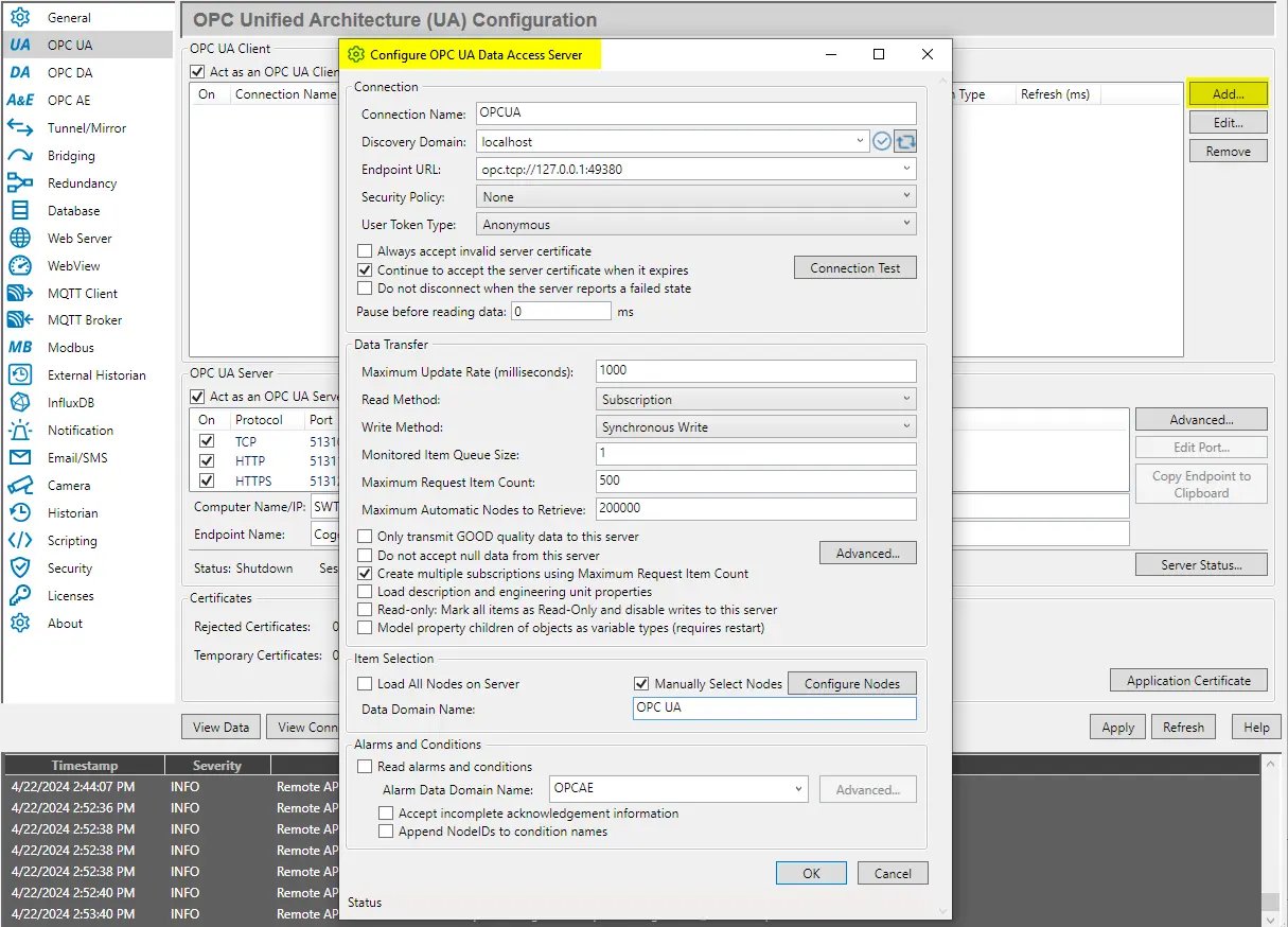 DataHub OPC UA Connect Start