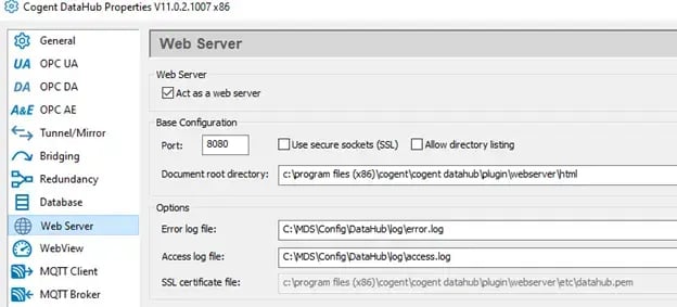 DataHub Webserver port