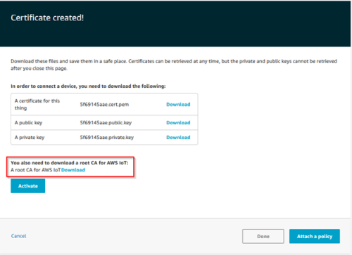 Screenshot - Downloading root CA for AWS IoT