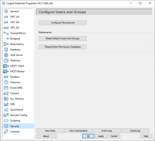 Screenshot -  DataHub Security settings