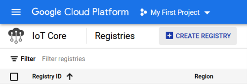 Screenshot - Creating a Registry in Google Cloud IoT Core