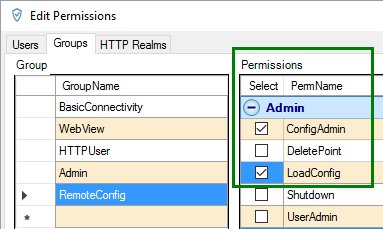 Screenshot - Adding RemoteConfig Group Permissions