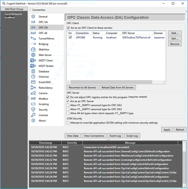 Screenshot - Remote configuring DataHub V9