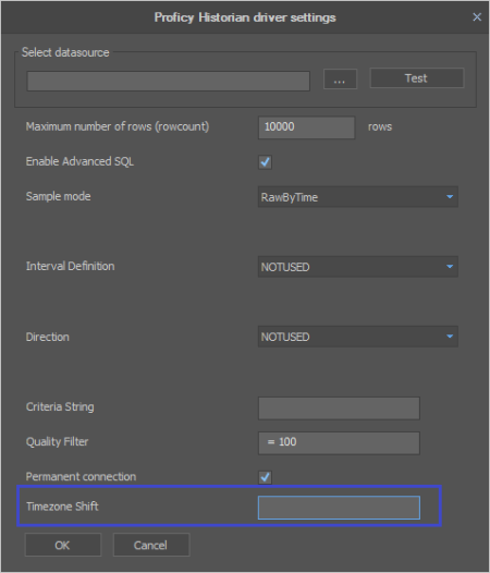 Screenshot - Timezone Shift for GE Proficy Historian Driver in Dream Report