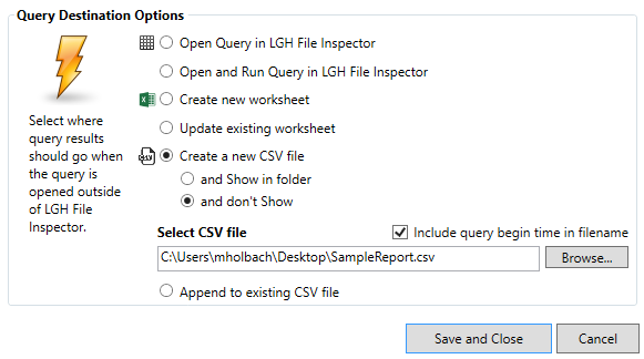 Specifying Destination of Query Results