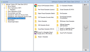 OPC Data Client Launcher guides you to code samples fast
