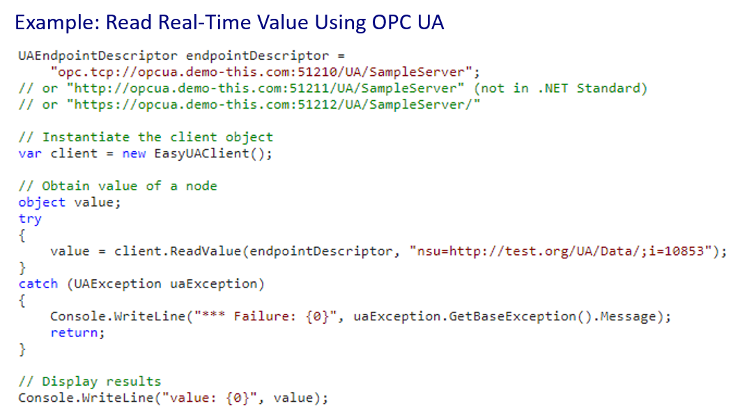 OPC UA Read Single Tag Value Example