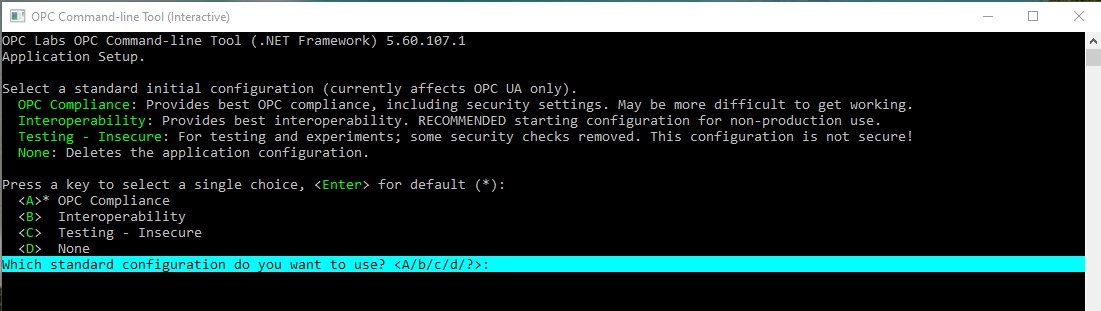 Screenshot - First screen of the OpcCmd Utility