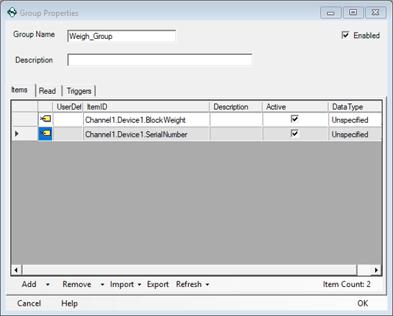 Defining Logging Group Properties in OPC Data Logger