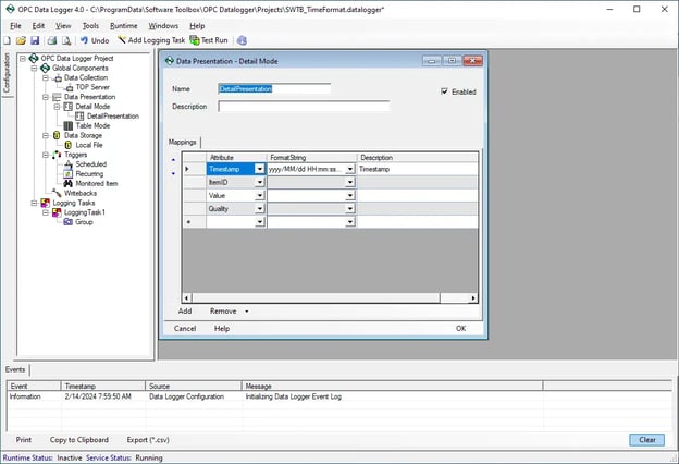 OPC Data Logger Detail Mode