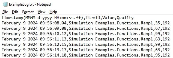 OPC Data Logger Text File Output