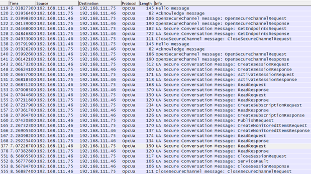 Example OPC-UA Diagnostics in Wireshark