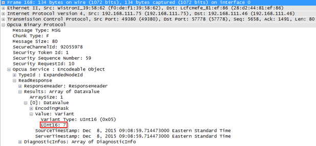 Example OPC-UA Response in Wireshark