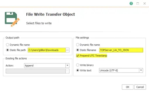 OPC Router Configure File Write
