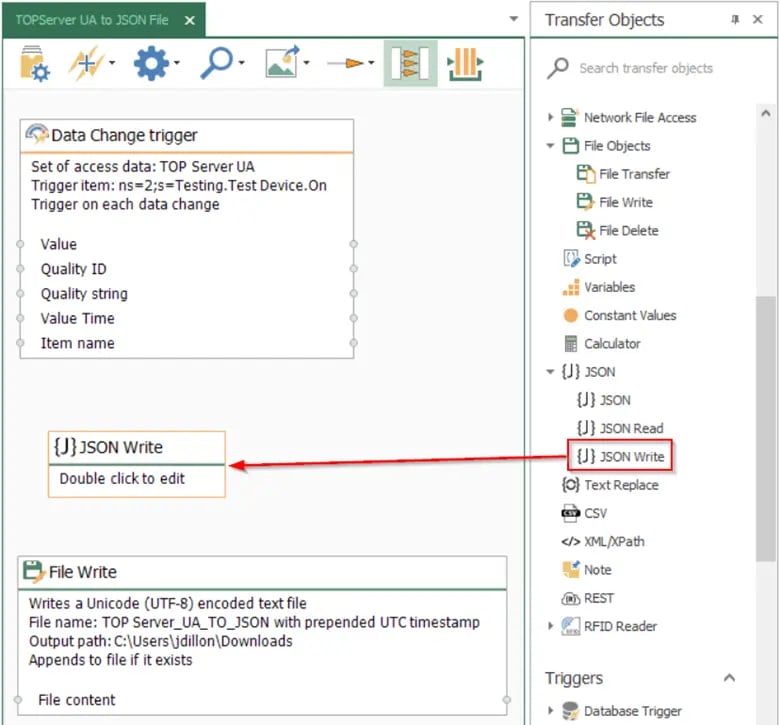 OPC Router Json Write add