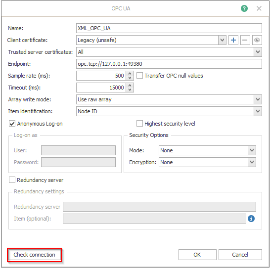 Screenshot - OPC Router OPC UA Plug-In Properties