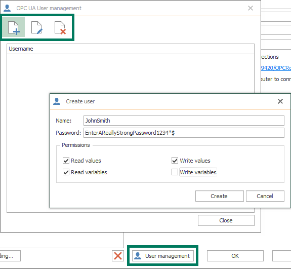 Screenshot - OPC Router OPC UA Server User Management