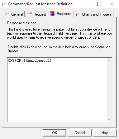 The Heartbeat Command/Request Message - Response Tab