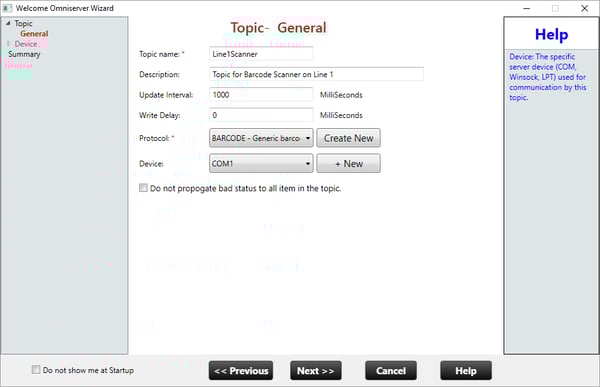 OmniServer Wizard - General Topic Settings