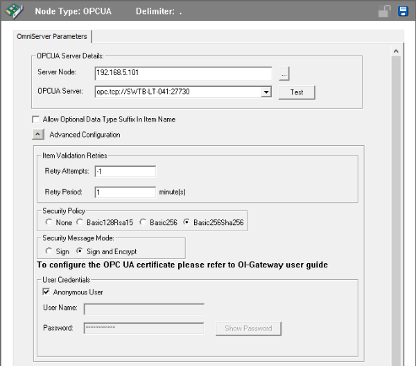 Screenshot_AVEVA_SMC_OIGateway_OPCUA_OmniServer_Settings