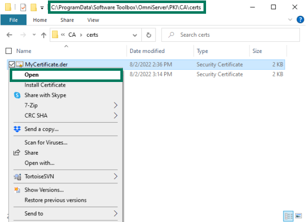 Screenshot_OmniServer_OPCUA_Certs_Directory_OpenCert