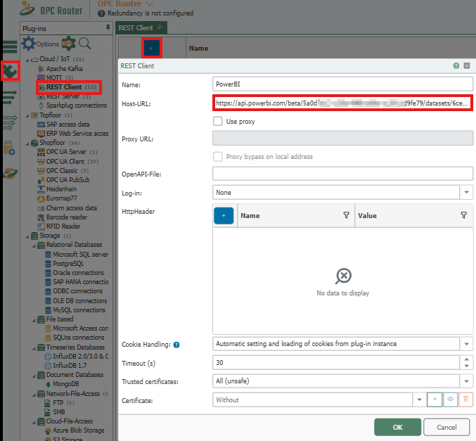 Paste the Base URL (Push URL excluding the Endpoint and Query Parameters) into the Host-URL field. Click OK to save.