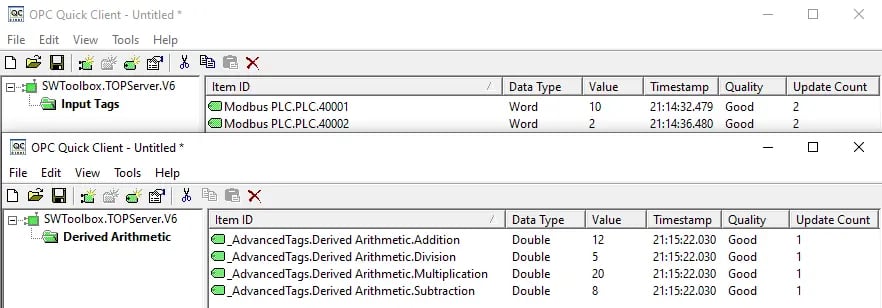 TOP Server Derived Arithmetic Client Results