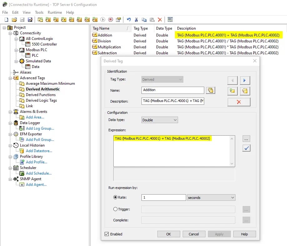 TOP Server Derived Arithmetic Config