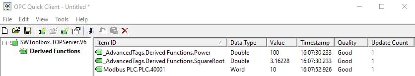 TOP Server Derived Functions Client Results