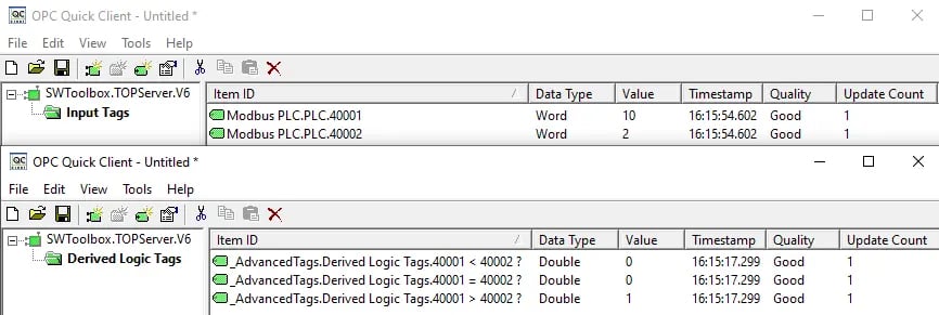 TOP Server Derived Logic Client Results