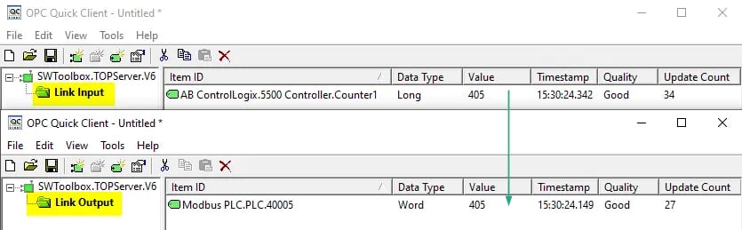 TOP Server Linked Tags Results