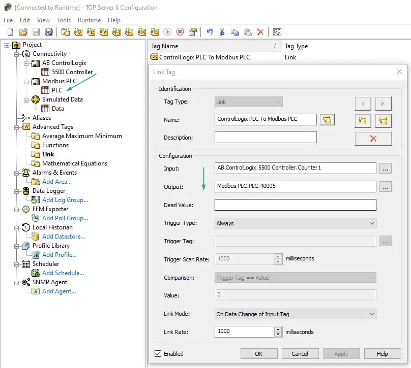 TOP Server Linked Tags configuration