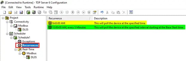 TOP Server Scheduler Recurrence Configuration
