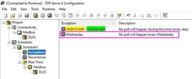 TOP Server Scheduler Exceptions