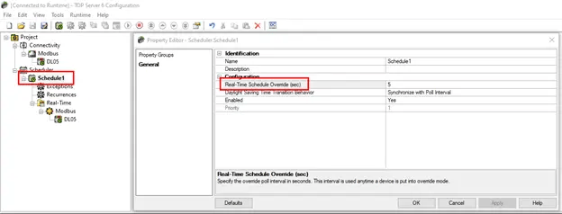 TOP Server Scheduler Real Time Override