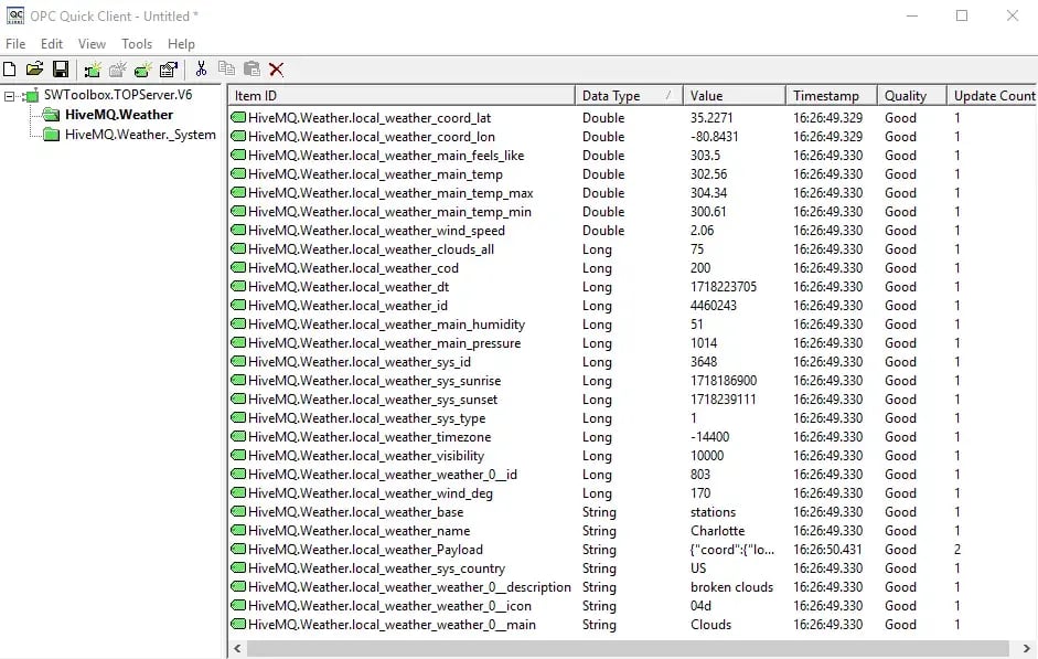 TOP Server MQTT Data_OPC Quick Client