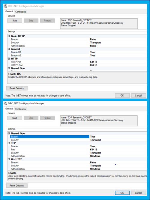 Screenshots -  TOP Server OPC .NET General Settings