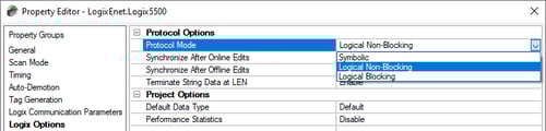 Screenshot - Logix Protocol Modes in Device Properties