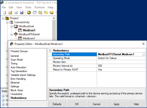 Screenshot - TOP Server Communications Path Redundancy Example