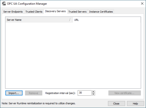 Screenshot - TOP Server OPC UA Discovery Servers Management