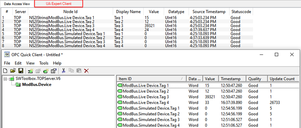 Screenshot_UAExpert_OPCQC_SameData_SameUpdateRate